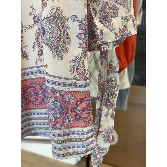 Adrienne Vittadini Paisley Floral Blouse V Neck 3/4 Tie‎ Sleeve Size M - Picture 2 of 10